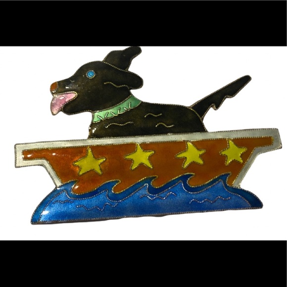 Jewelry - Vintage Rare Sterling Silver Enamel Dog in Boat Brooch